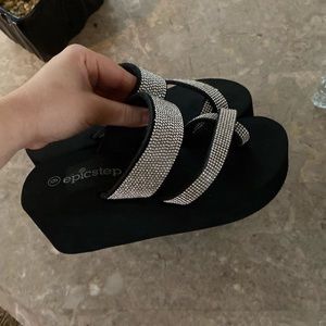 Rhinestone wedge flip flops